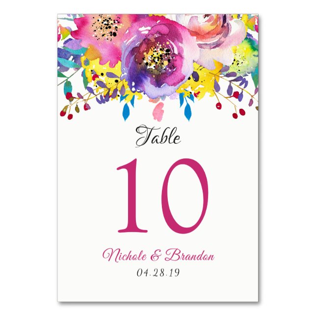 Carte de numéro de table du Mariage floral Fuchsia (Par défaut)