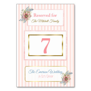 Carte de numéro de table du Mariage Floral Gold PI