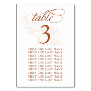 Carte de numéro de table du Mariage Terracotta
