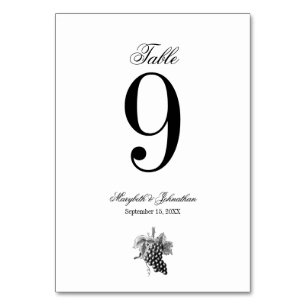 Carte de numéro de table du Mariage Toile & Callig