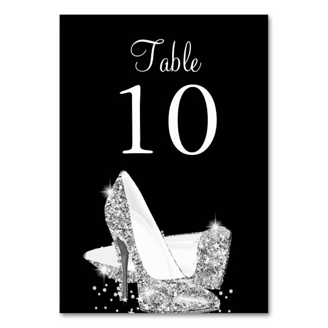 Carte de numéro de table Elegant Black Silver Heel (Par défaut)