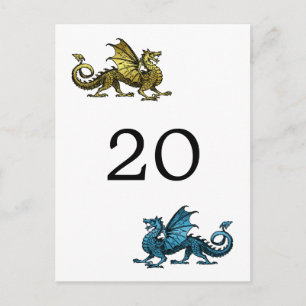 Carte de numéro de table en forme de dragon bleu o