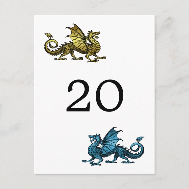 Carte de numéro de table en forme de dragon bleu o (Devant)