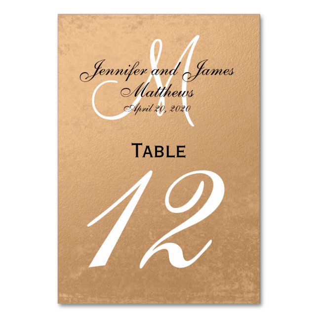 Carte de numéro de table Faux Rose Gold Foil Maria (Par défaut)