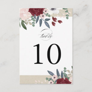 Carte de numéro de table Fleurs romantiques