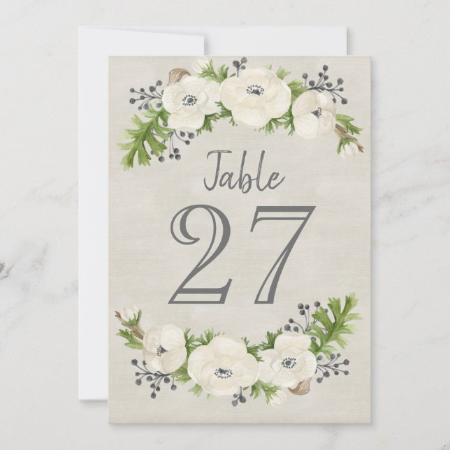 Carte de numéro de table florale à l'aquarelle Ané (Devant)