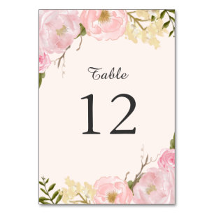 Carte de numéro de table florale botanique rose bl