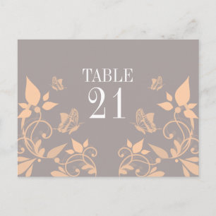 Carte de numéro de table florale papillon pêche