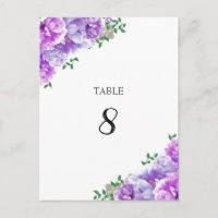 Carte de numéro de table florale violette minimali
