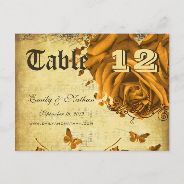 Carte de numéro de table Gold Heart Roses (Devant)
