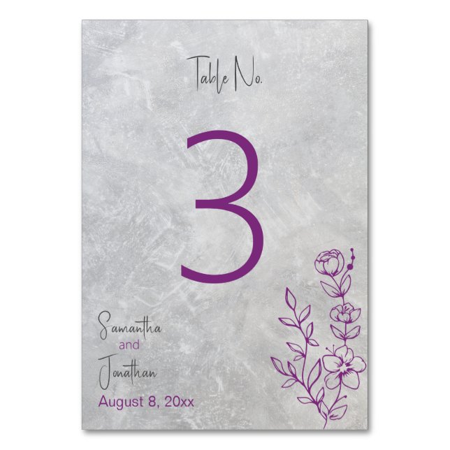 Carte de numéro de table Gris Concret et Violet Ma (Par défaut)