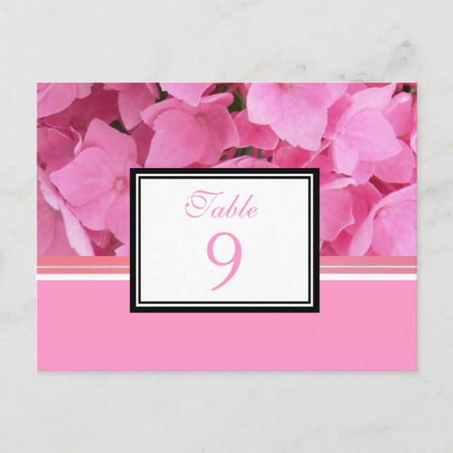 Carte de numéro de table Hydrangea rose (Devant)