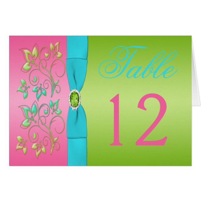 Carte de numéro de table Lime, Rose et Aqua Floral (Devant horizontal)