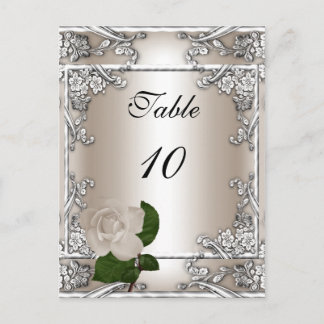 Carte de Numéro de Table Mariage Argent Crème Rose