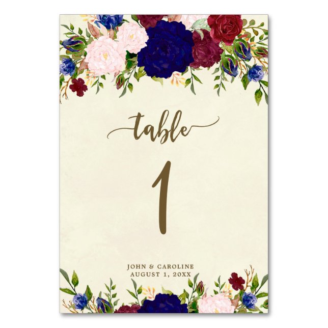 carte de numéro de table mariage boho navy marsala (Par défaut)