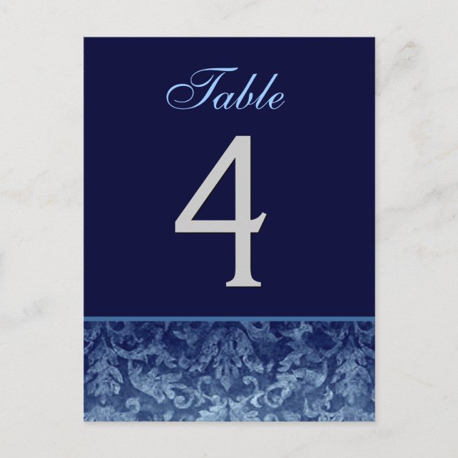 Carte de numéro de table Mariage damassé Dark Blue (Devant)