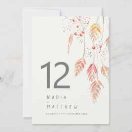 Carte de numéro de table mariage de automne Gris e