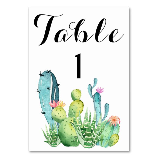 Carte de numéro de table Mariage de cactus aquarel (Dos)