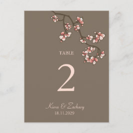 Carte de numéro de table Mariage de fleurs de rose