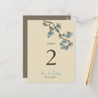 Carte de numéro de table Mariage de la Pêche bleue