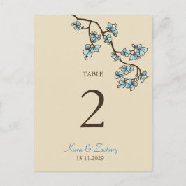 Carte de numéro de table Mariage de la Pêche bleue