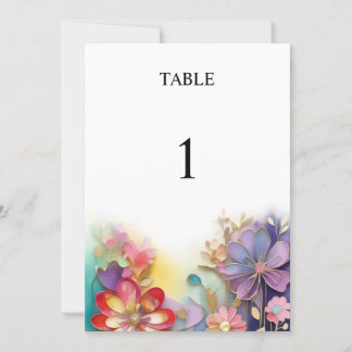 Carte de numéro de table mariage floral