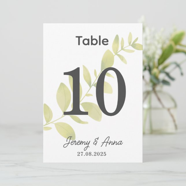 Carte de numéro de table Mariage floral aquarelle (Debout devant)