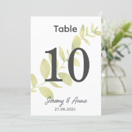 Carte de numéro de table Mariage floral aquarelle