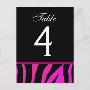 Carte de numéro de table Mariage rose et noir Zebr
