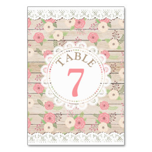 Carte de numéro de table Mariage Rustic Wood Pink