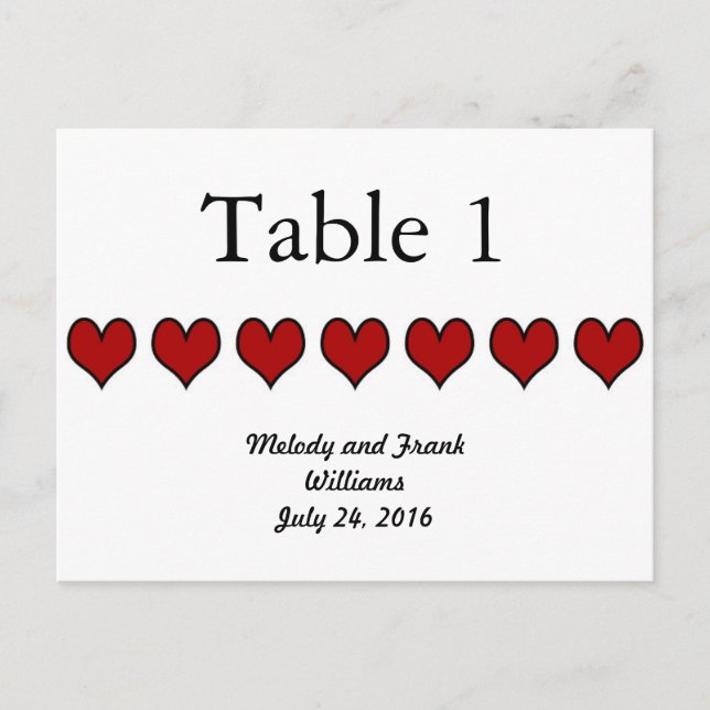 Carte de numéro de table mariage | Script noir (Devant)