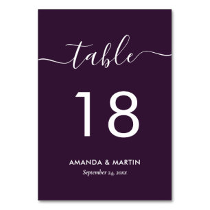 Carte de numéro de table Mariage violet moderne