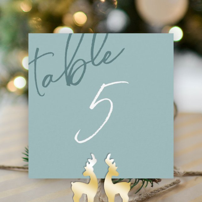Carte de numéro de table Mariage Winter Green (light green winter wedding table number signage elegant script calligraphy simple wedding sign green)