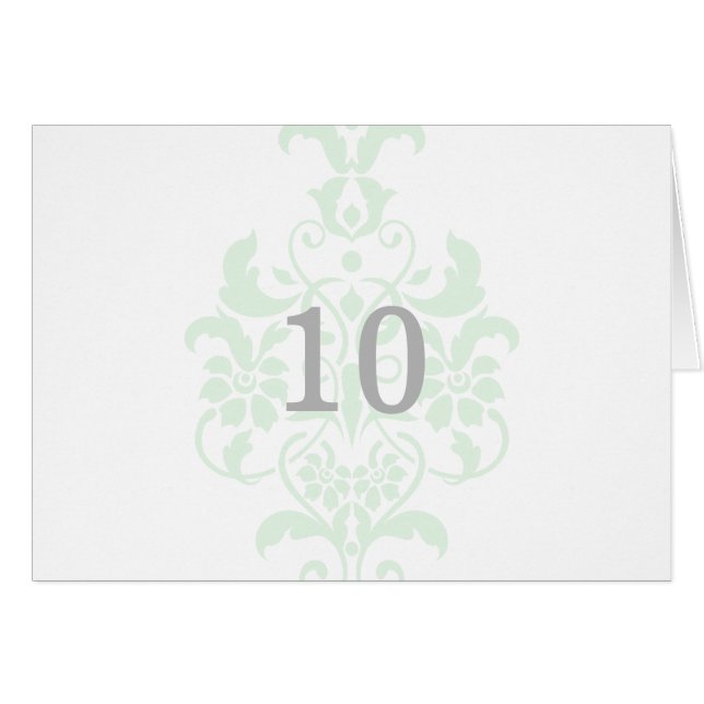 Carte de numéro de table Mint Green Subtle Damask (Devant horizontal)