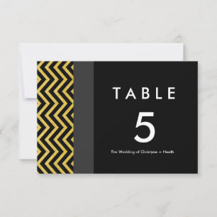 Carte de numéro de table noir et or Chevron modern