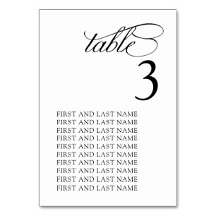 Carte de numéro de table noire et blanche chic