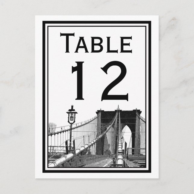 Carte de numéro de table NYC Skyline Brooklyn Brid (Devant)