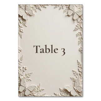 Carte de numéro de table Papillon Beige 3.5x5