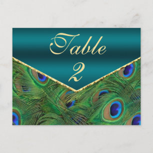 Carte de numéro de table Peacock turquoise