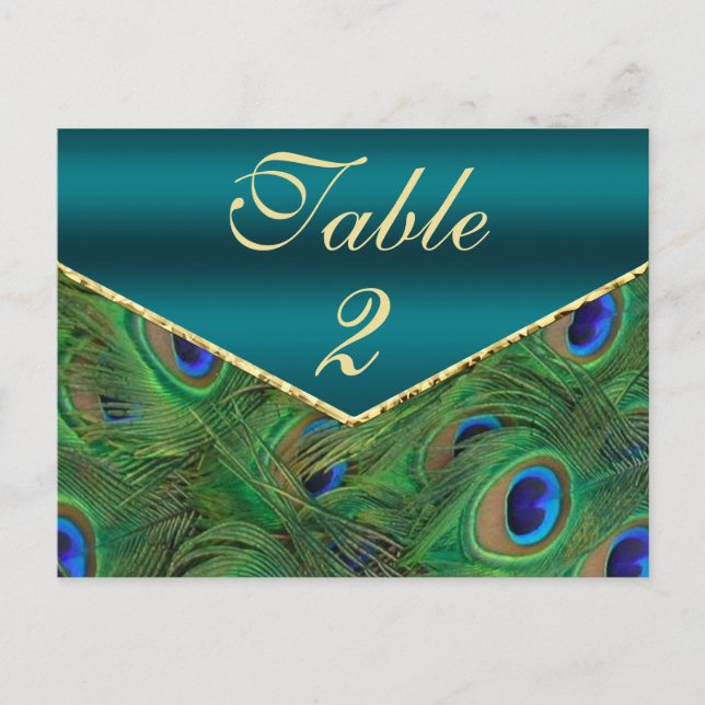 Carte de numéro de table Peacock turquoise (Devant)