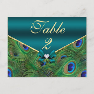 Carte de numéro de table Peacock turquoise