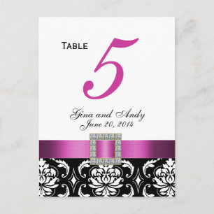 Carte de numéro de table Pink, Black Mariage damas
