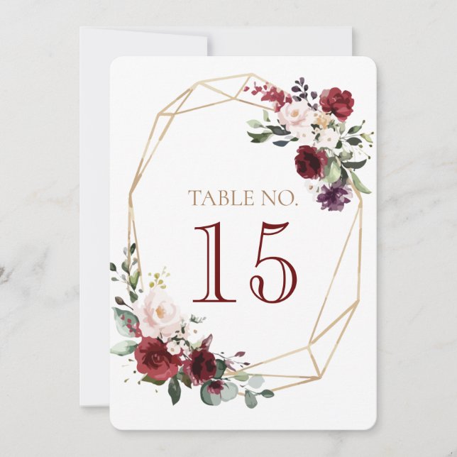 Carte de numéro de table pour fleurs de mariage et (Devant)