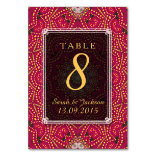 Carte de numéro de table Red+Gold Eastern Indian M