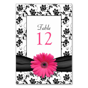 Carte de numéro de table rose Gerbera Daisy Black
