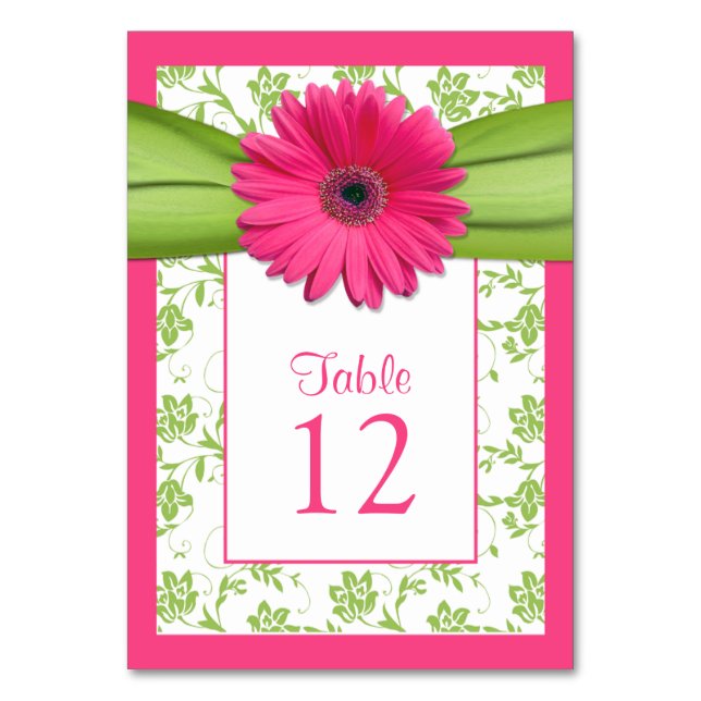 Carte de numéro de table rose Gerbera Daisy Green  (Dos)