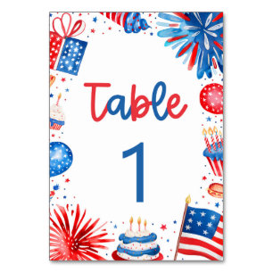 Carte de numéro de table rouge blanc et bleu 4 jui