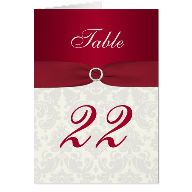 Carte de numéro de table rouge et ivoire Damask (Devant)
