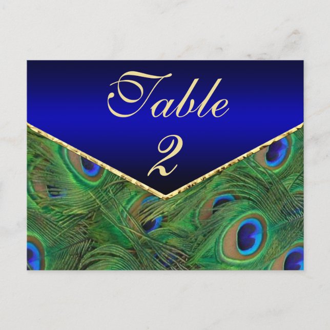Carte de numéro de table Royal Blue Peacock (Devant)