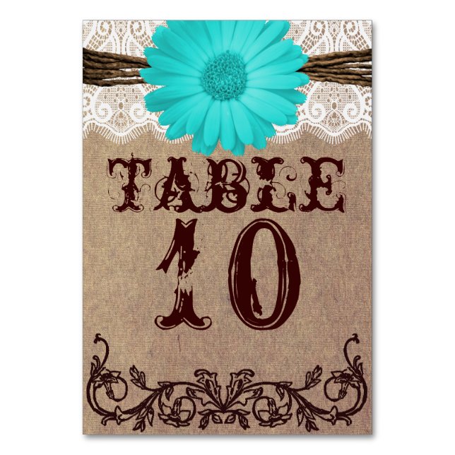 Carte de numéro de table Rustic Turquoise Daisy Ma (Par défaut)